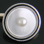 L.E. Garrigus mother-of-pearl and black enamel dress set. (J8735)