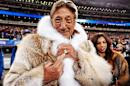 Former Jets quarterback Namath points to his championship ring before the Seahawks play the Broncos in the NFL Super Bowl XLVIII football game in East Rutherford