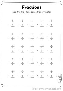 vertical add fractions same denominator worksheet