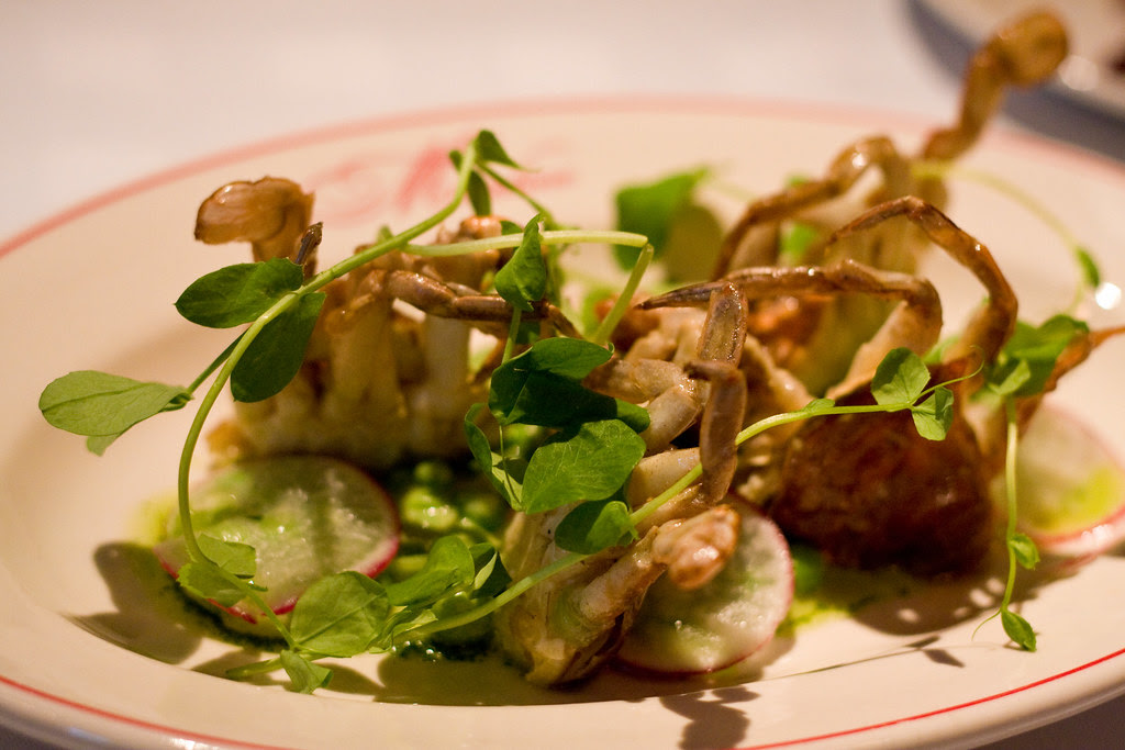 Soft shell crab and spring peas, Maialino