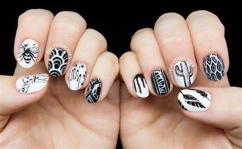 personalized black  white freehand nail art
