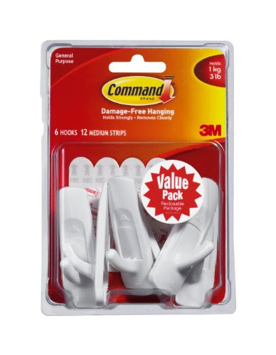 Command 17001 VP 6PK Medium Plastic Hooks:Command 17001-VP-6PK Medium Plastic Hooks Value Pack