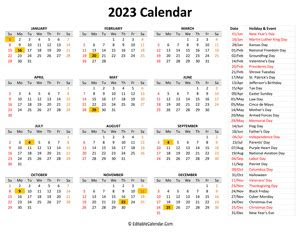  printable yearly calendars 2023