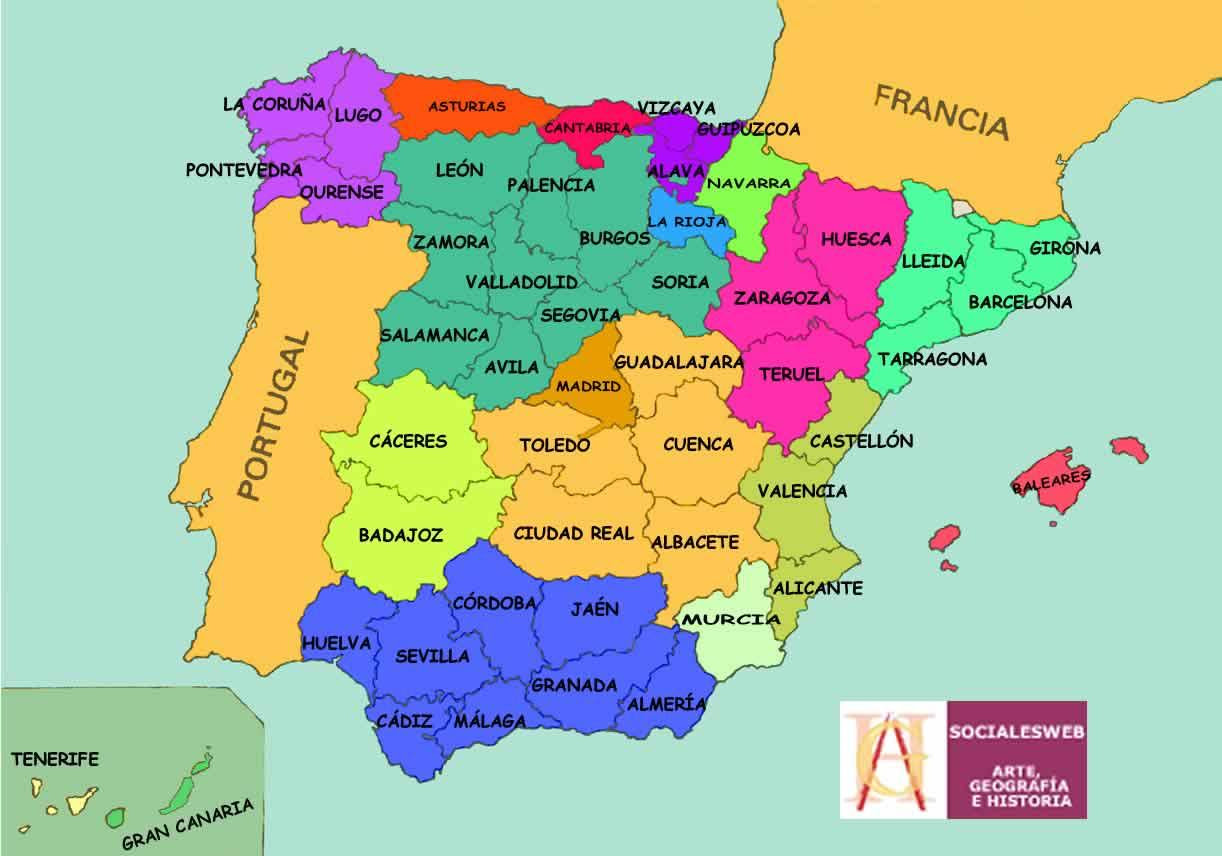 Carte de l'Espagne - Découvrrir l'Espagne sous forme de carte