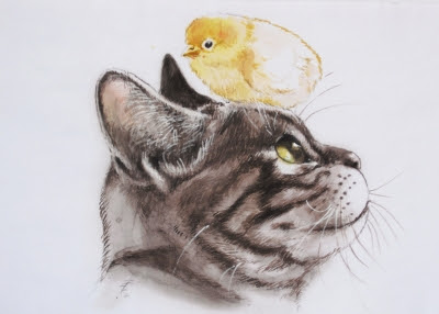 リアルな猫絵の年賀イラスト 藤重日生の 猫絵 と 猫絵手紙
