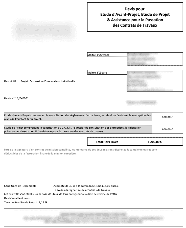 Exemple de devis Maître d'œuvre