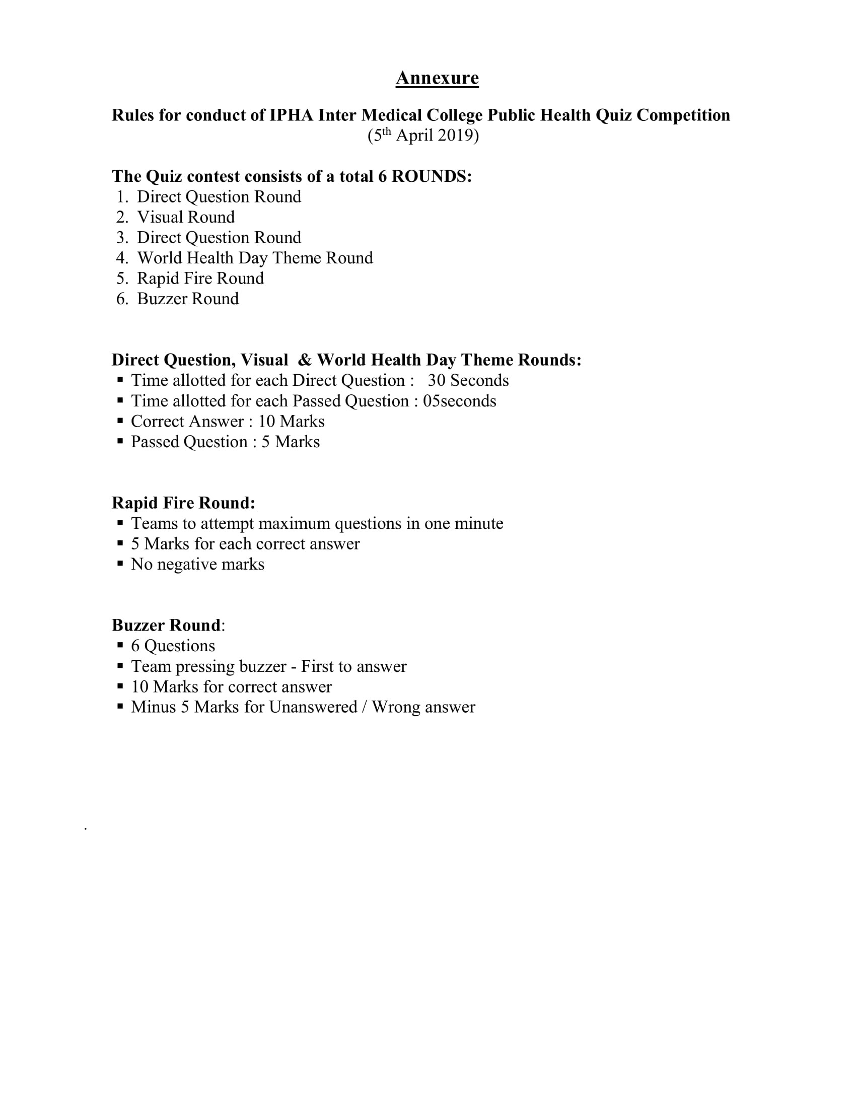 Ipha Inter Medical College Public Health Quiz Competition 2019 For Medical Students Ipha indian public health association