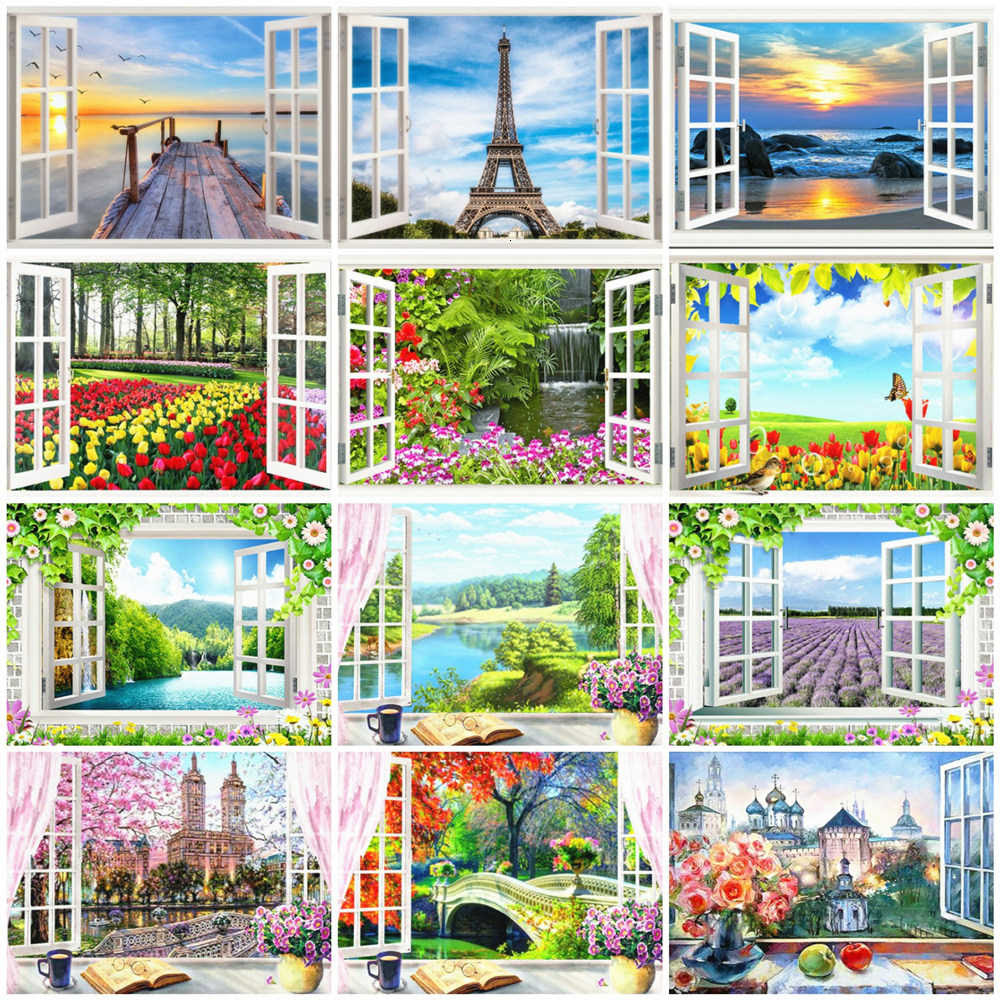 HUACAN Window Coloring By Numbers Landscape Painting By Numbers Drawing  Canvas Hand Painted Wall Art Home Decor|Paint By Number| - AliExpress