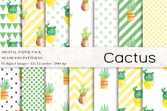 Crella Watercolor Cactus Digital Papers Pattern by BonaDesigns Compatible with Cameo Silhouette Studio, Cricut and other cutting machines for any crafting projects.