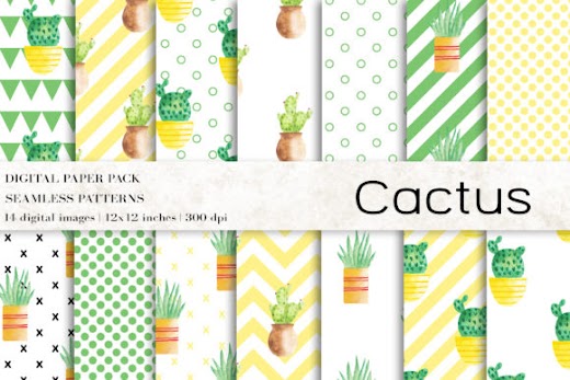 SVG Vector Watercolor Cactus Digital Papers Pattern by BonaDesigns is an awesome source for free SVG files