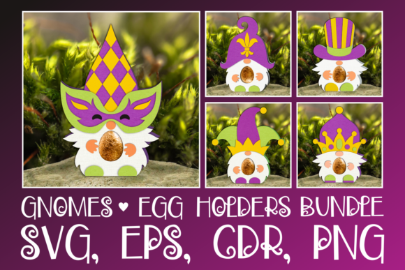 Crella Mardi Gras Gnomes Egg Holders Bundle 3D SVG Cut Files Compatible with Cameo Silhouette Studio, Cricut and other cutting machines for any crafting projects.