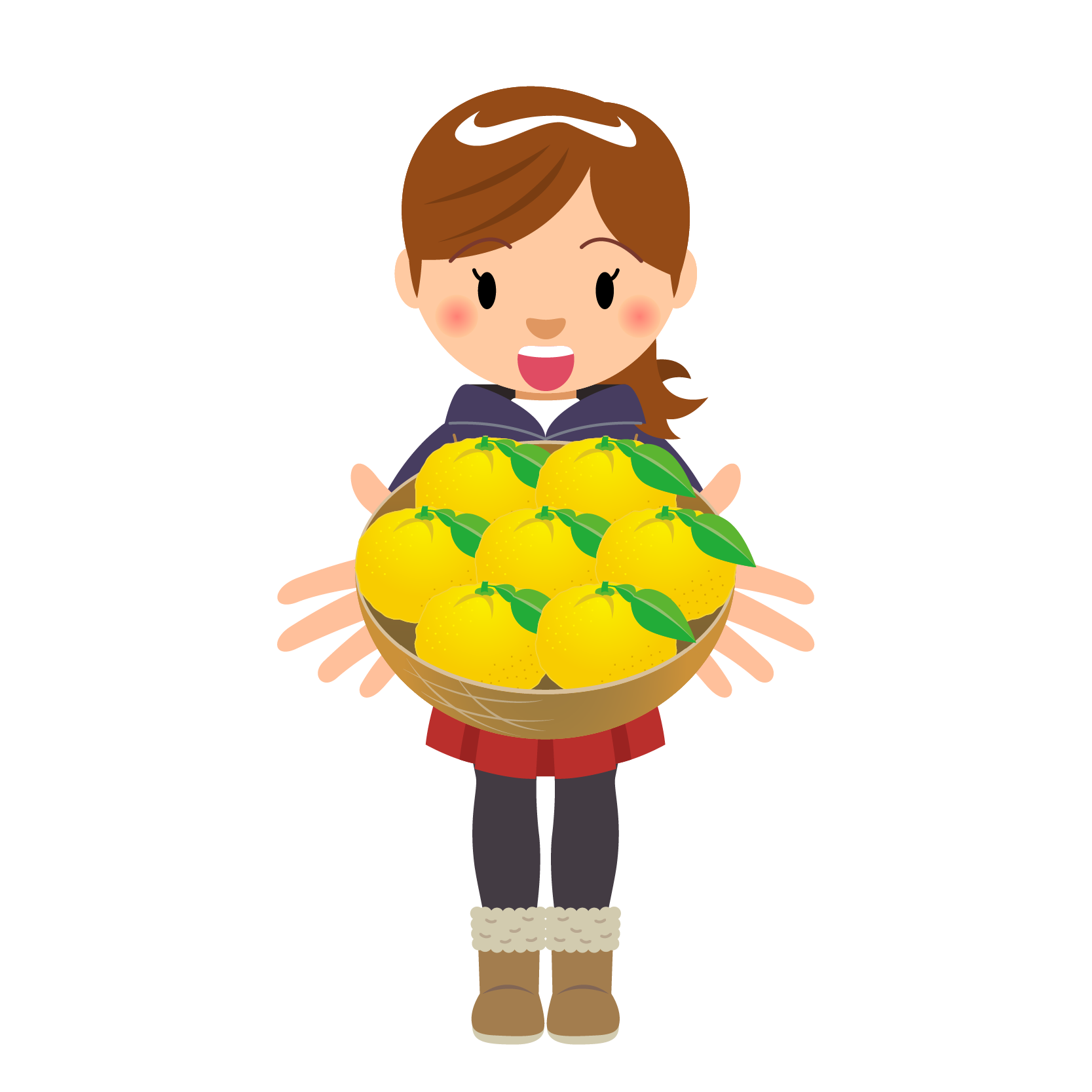 商用フリー 無料イラスト ゆずを持つ女性全身 柚子yuzu 冬至009 商用ok フリー素材集 ナイスなイラスト