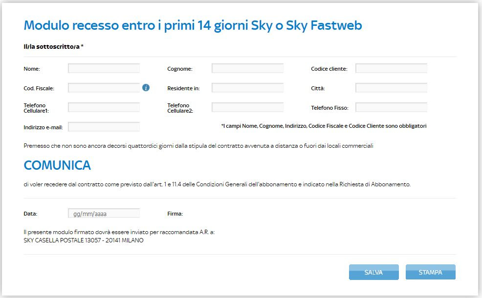 Lettera disdetta abbonamento sky