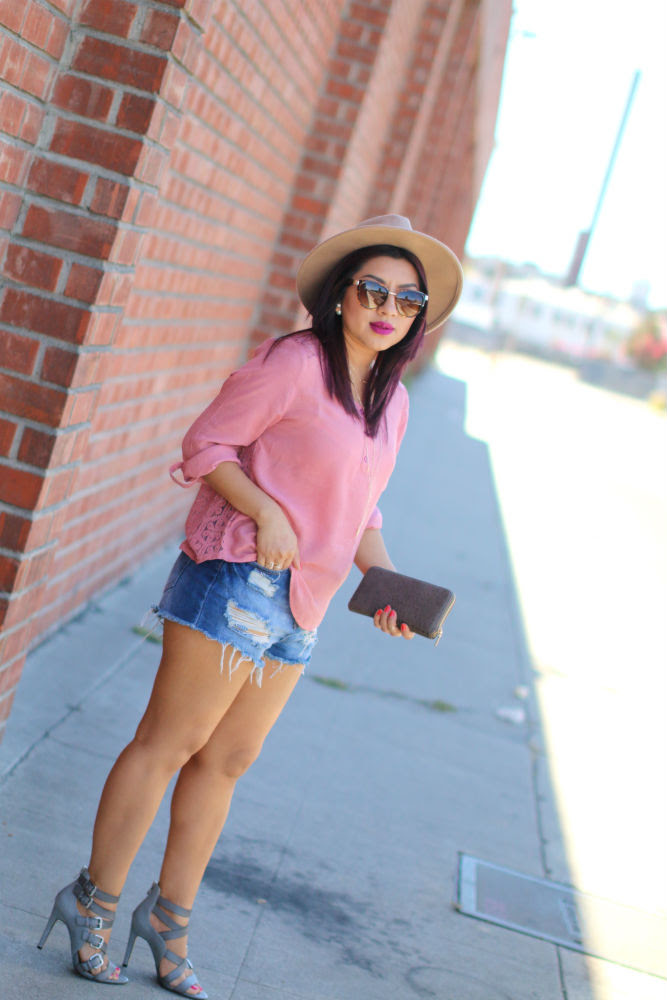 tjmaxx,mauve,summer,shorts,ripped,shorts,forever21,fedora,