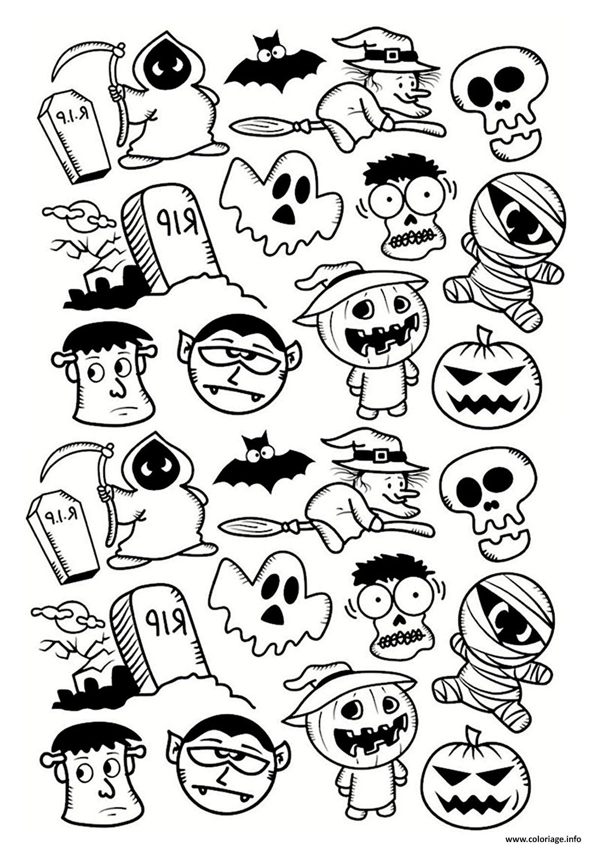 Coloriage halloween personnages doodle  JeColorie.com