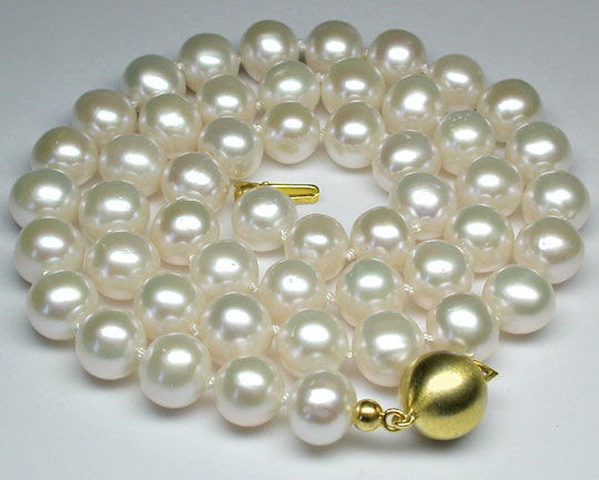 Foto 1, 9mm Spitzen Zuchtperl Kette, 14K Gold Schloss, Shop Neu, S8530