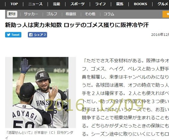 新助っ人は実力未知数 ロッテのゴメス獲りに阪神冷や汗 ゲンダイ トラニュース 阪神タイガース応援ファンサイト