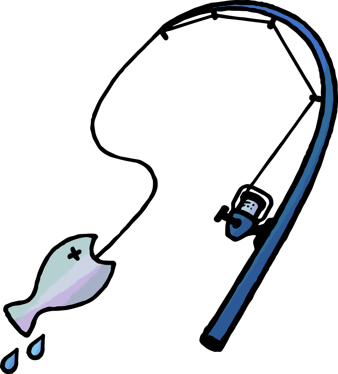 魚がかかったリール釣竿イラスト かわいい無料イラスト素材