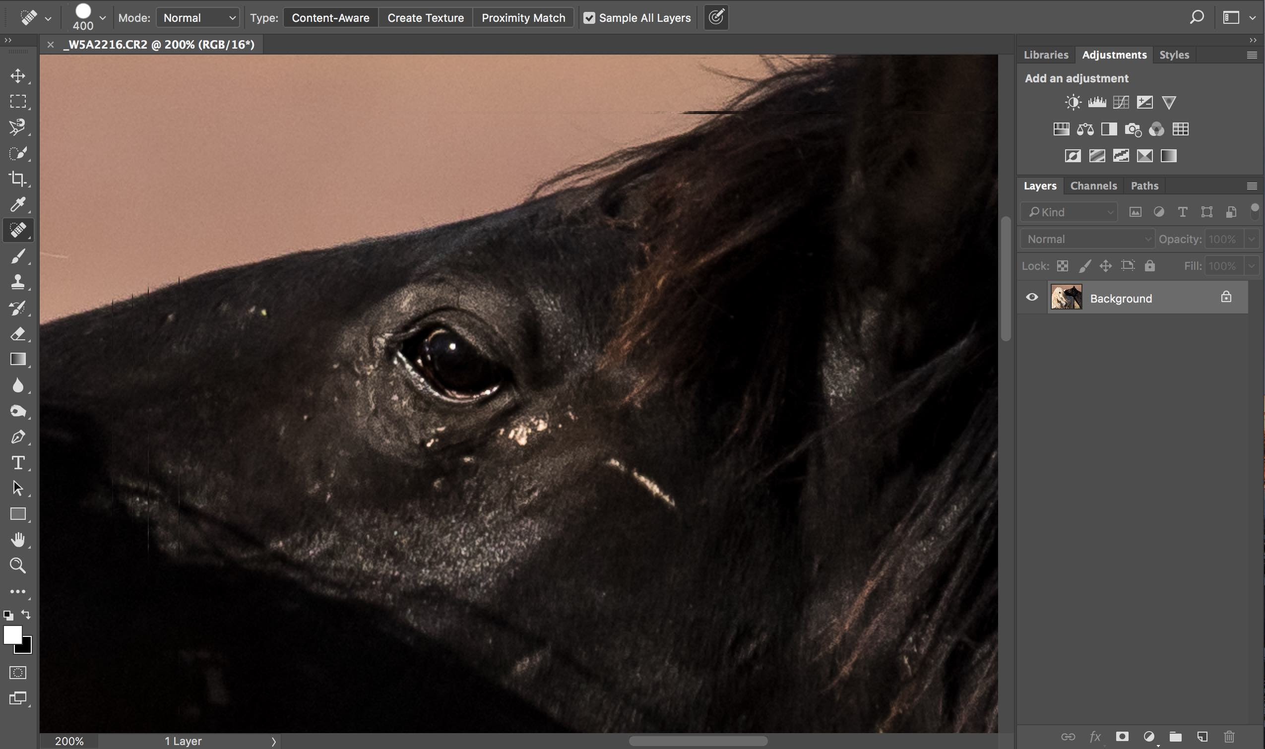 Photoshop Spot Healing Brush Tool - zoom in