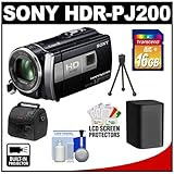 Sony Handycam HDR-PJ200 1080p HD Video Camera Camcorder with Projector (Black) with 16GB Card + Battery + Case + Accessory Kit