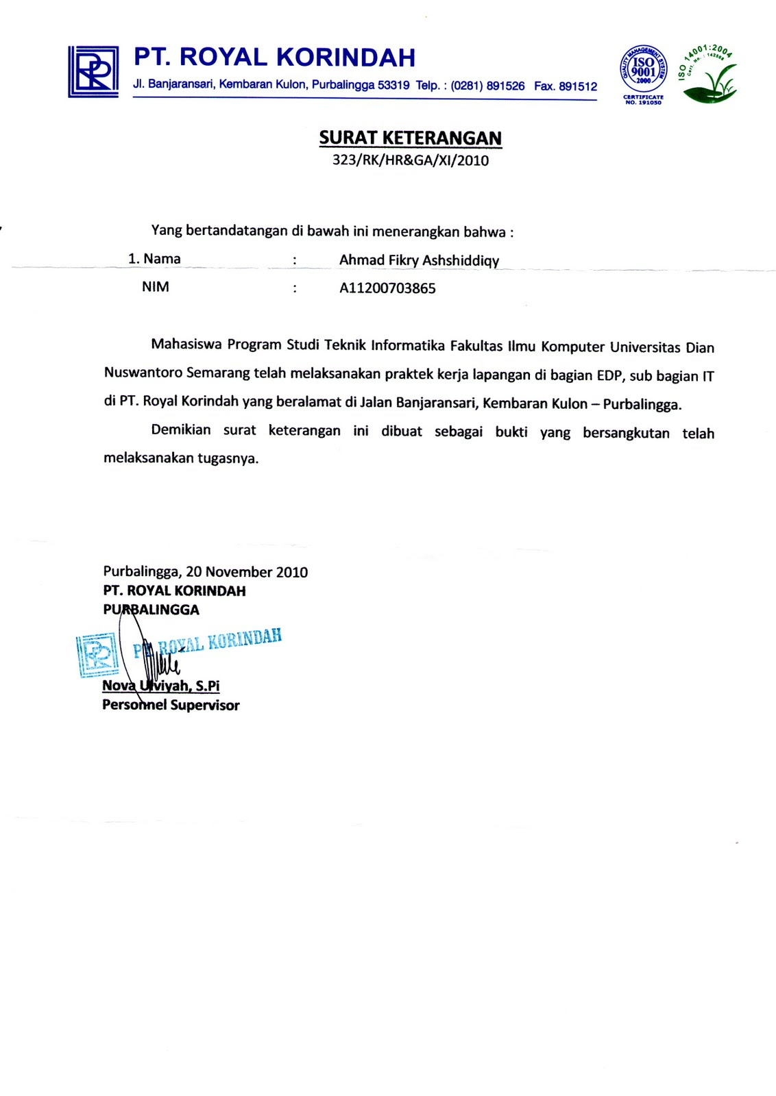 Contoh Surat Keterangan Nomor Rekening  kumpulan ilmu dan 