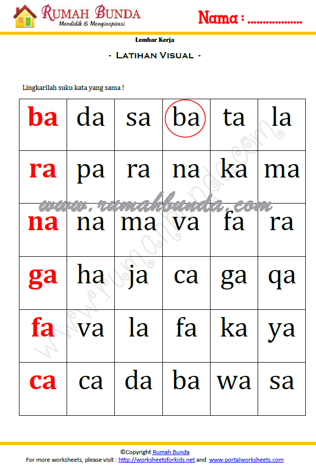 Kumpulan Soal Bahasa Indonesia Membaca Suku Kata Anak Tk B Masnurul