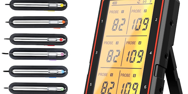 Exсluѕіvе Wireless Meat Thermometer, Bluetooth Meat Thermometer For Grilling Digital BBQ Cooking Thermometer with 6 Probes, APP/Timer/Alarm Monitor Food Thermometer for Smoker Barbecue Oven Kitchen Turkey