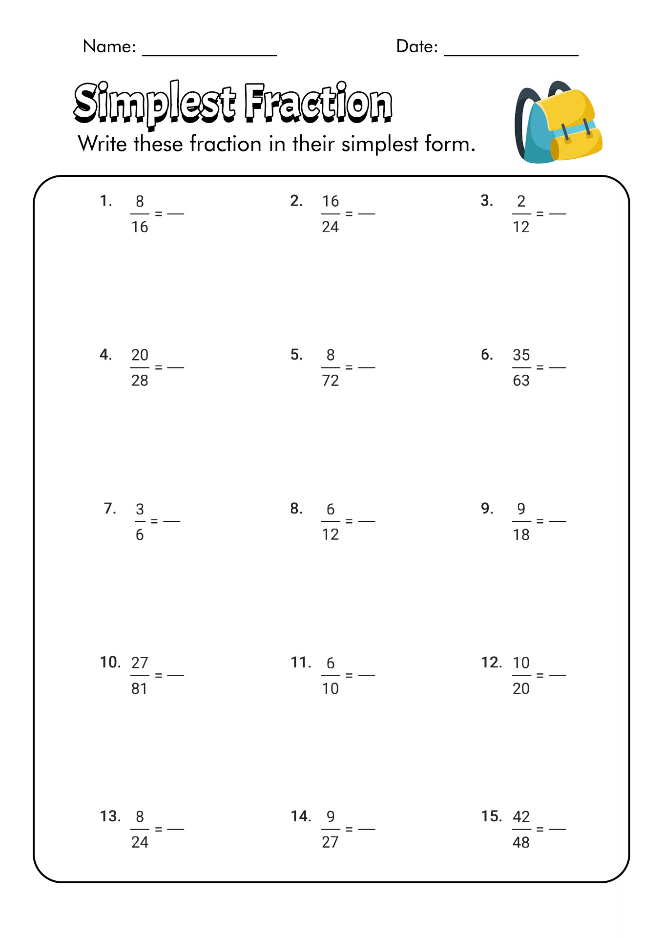 16 Best Images of Simplifying Fractions Worksheets Grade 6 - 6th Grade ...