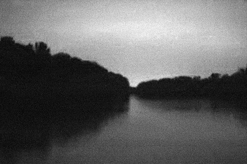 Howell Island Conservation Area, in Chesterfield, Missouri, USA - night view of Centaur Chute from causeway to island