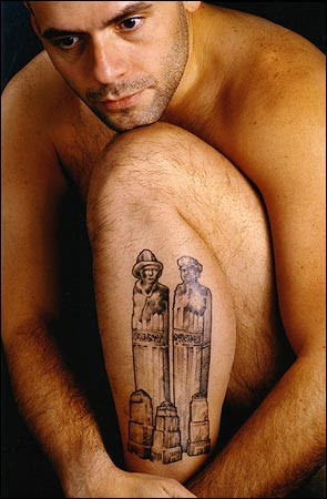 Police detective Francis Coppola's tattoo depicts two towering figures 