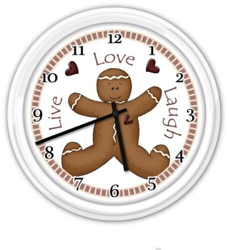 Wall Clocks Country Primitive Decor Gingerbread Live Love Laugh Wall Clock Gift Home Garden