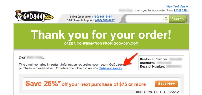 godaddy post-purchase email survey
