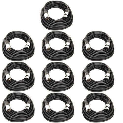 GLS Audio 50ft Mic Cable Patch Cords - XLR Male to XLR Female Black Microphone Cables - 50' Balanced Mike Snake Cord - 10 PACK