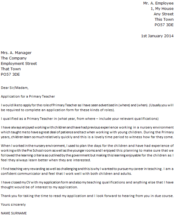 Letter Of Application: Letter Of Application Teaching ...