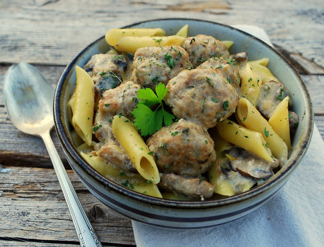 Turkey Meatballs & Pasta Mushroom Cream Sauce 2