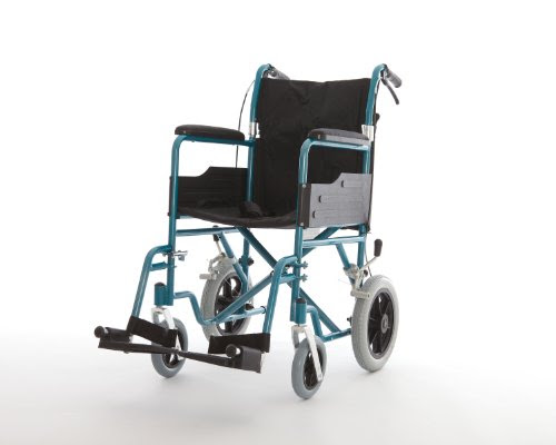 Reviews for Aluminium Lightweight Folding Transit Wheelchair With Brakes In Blue FREE SIMPLATEX FITTED WHEELCHAIR CUSHION VALUE £20 FOR A LIMITED TIME