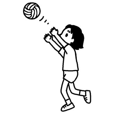 トス2 バレーボール 部活動 クラブ活動 運動 学校 無料 白黒イラスト素材