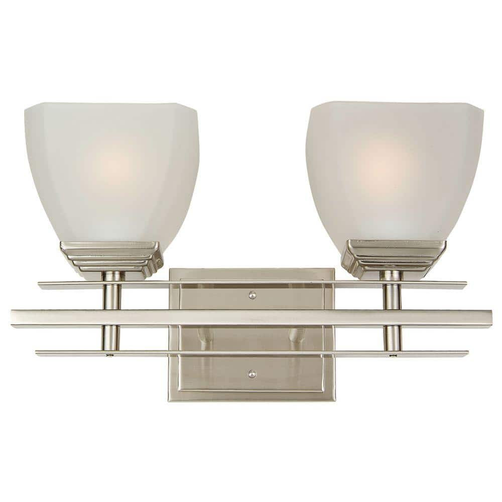 Yosemite Home Decor Half Dome 2Light Satin Nickel Bathroom Vanity Light with White Frosted 