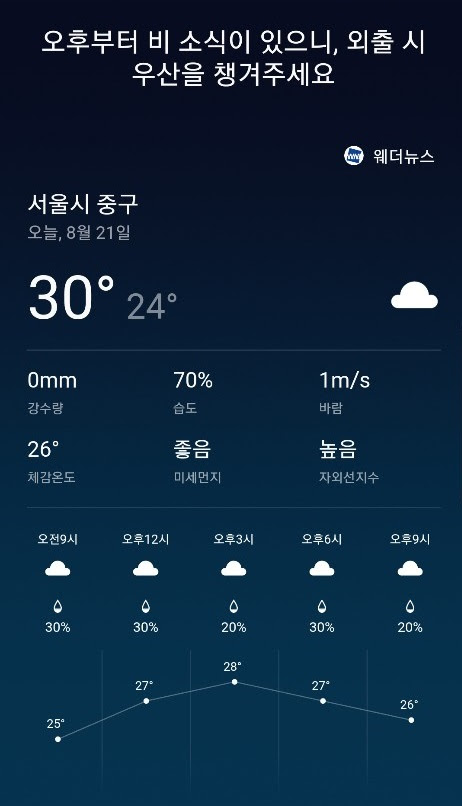 AI 날씨 빅스비! 오늘 서울 날씨는? "오후부터 비 소식... 우산을 ...