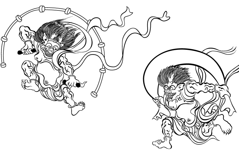 イラスト 風神雷神 和画 線イラスト 柾キング イラスト無料素材のイラスト屋さん イラスト発注 イラストレーター募集も