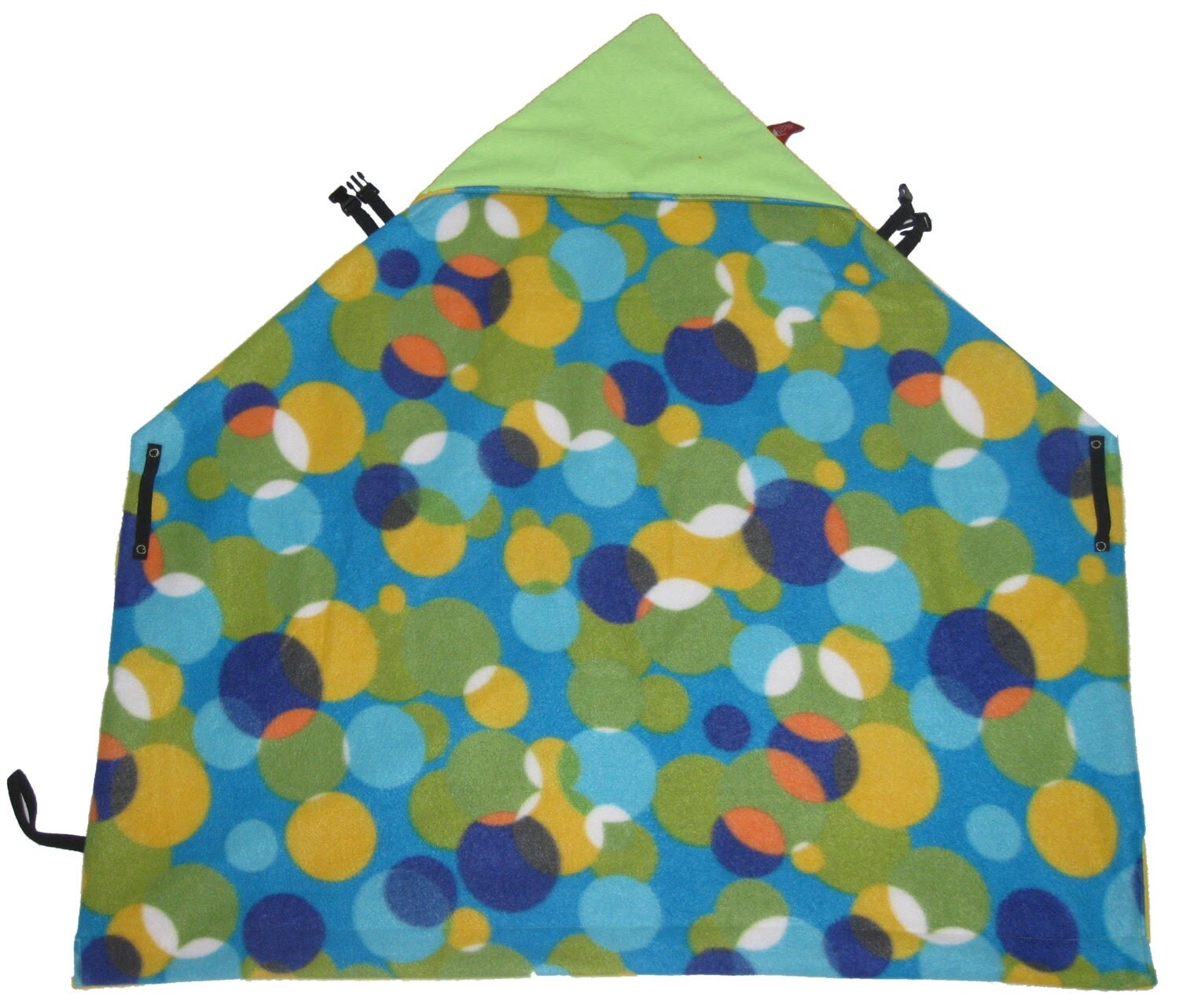 baby blanket, hooded and waterproof, Turquois Dot pattern fleeceinside - Kiddo Kloak - patent pending