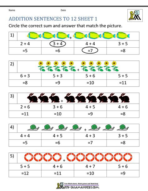  first grade addition worksheets