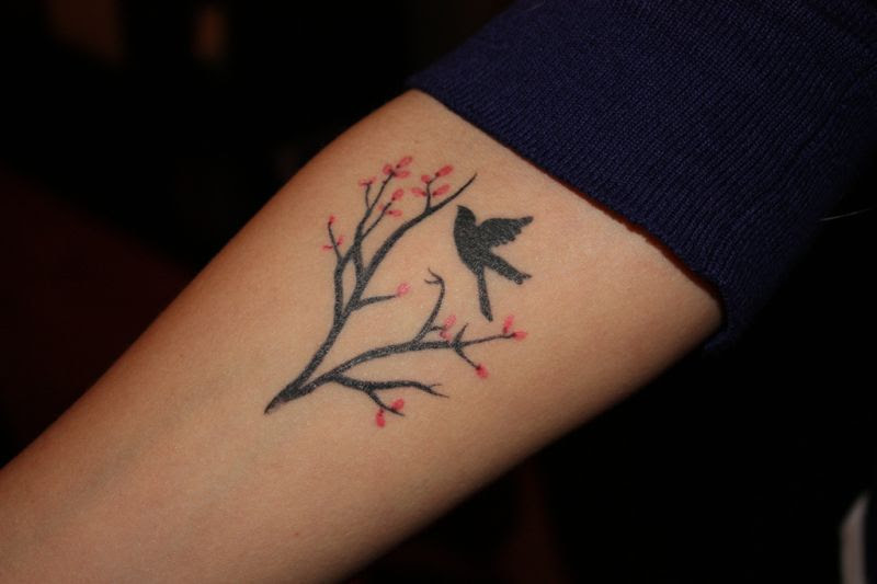Small Tree And Bird Tattoo