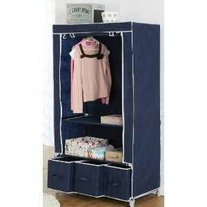  Designer Habitat - Double armoire penderie pour vêtement effet canevas en Bleu Marine - 3 tiroirs