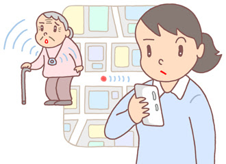 無料イラスト アップロード 介護 徘徊高老人位置情報 認知症患者 Gps 要介護者見守り 見守り機器 のイラスト 会社で使う 無料ビジネス素材