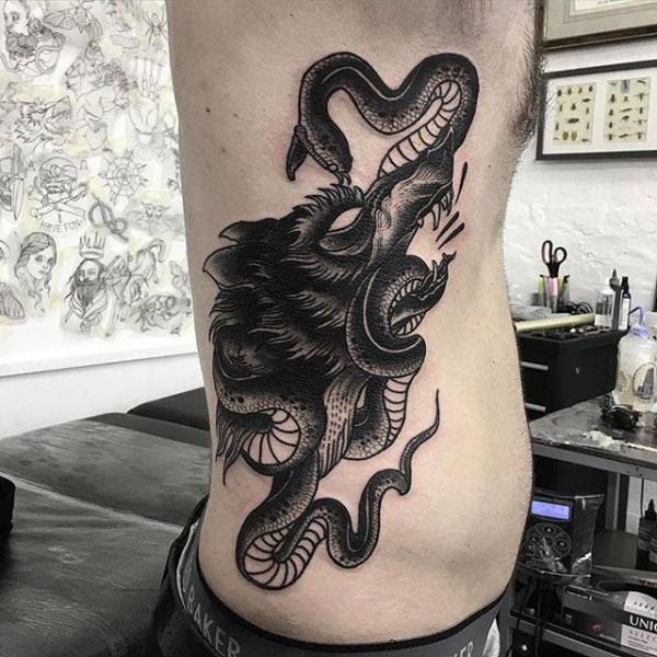 Snake Side Wolf Tattoo by Parliament Tattoo Snake Side Wolf Tattoo by Parliament Tattoo