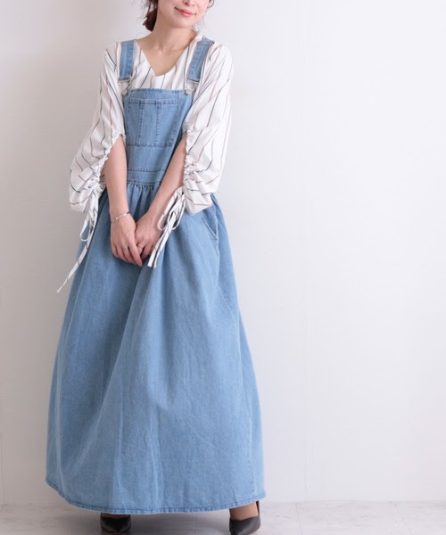 大人可愛いマキシ丈のデニムサロペットスカート デニムスカート Sawa A A La La Mode サワアラモード のファッション