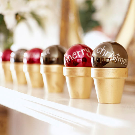 Ornaments in pots on mantel