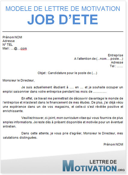 modele lettre de motivation job ete