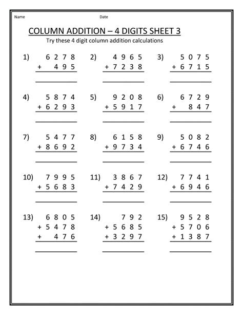  free printable addition worksheets 3rd grade gambaran